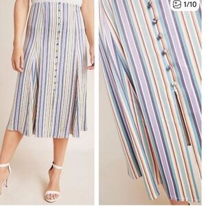 Anthropologie Maeve Freya Midi Skirt Button Front Striped Multicolor Size 2